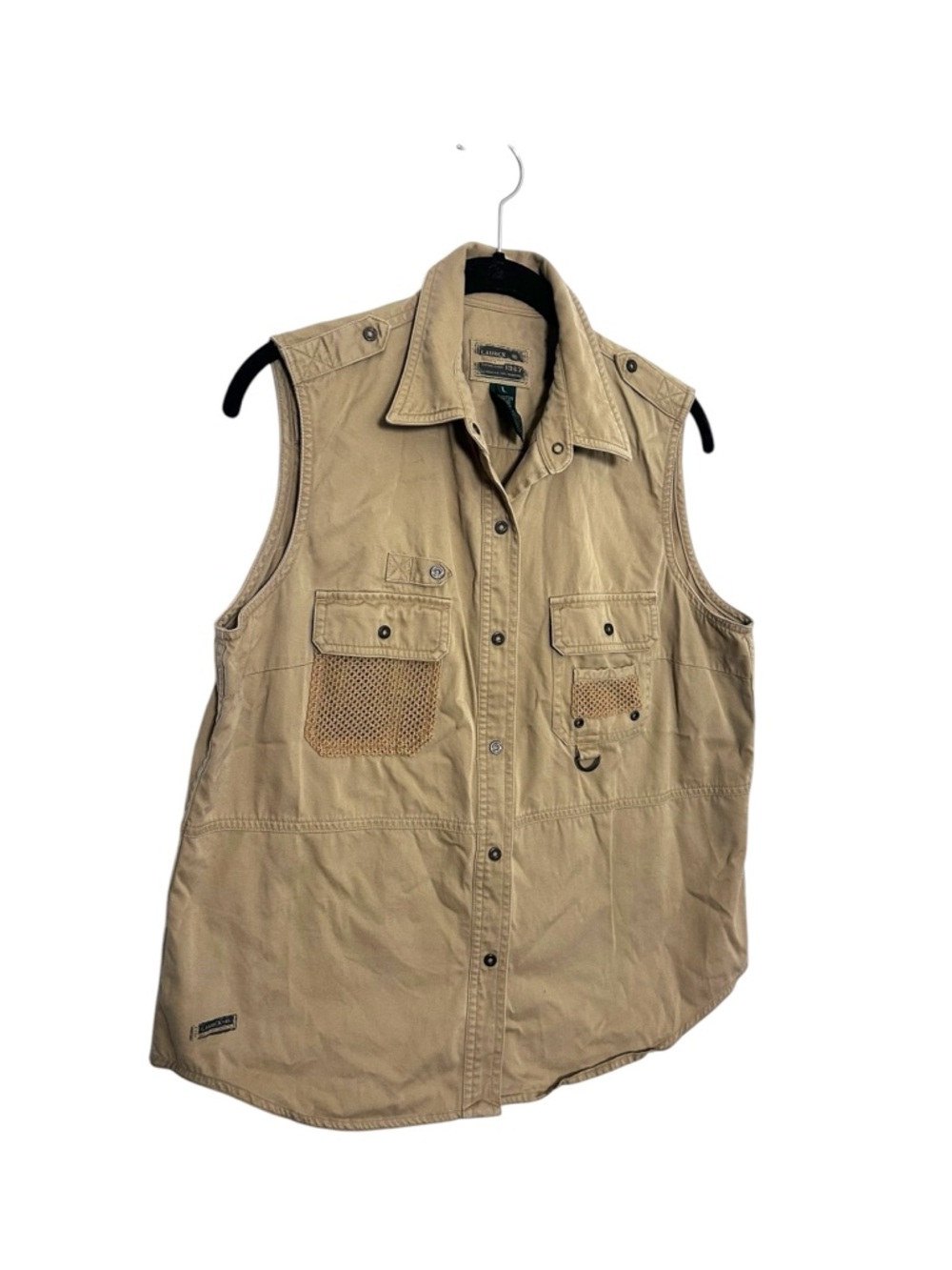 Lauren Ralph Lauren Safari Utility Vest Khaki Cotton Size L Vintage